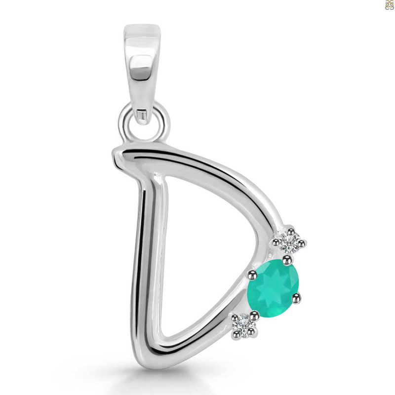 Green Onyx & White Topaz Alphabet D Pendant GRO-RDA-4.
