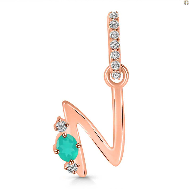 Green Onyx & White Topaz Alphabet N Pendant GRO-RDA-40.