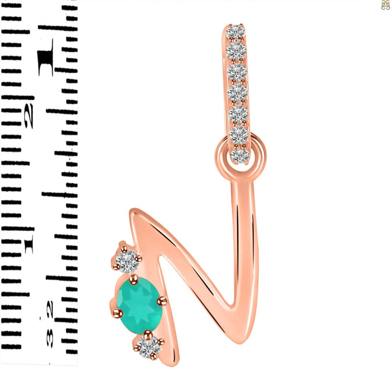 Green Onyx & White Topaz Alphabet N Pendant GRO-RDA-40.
