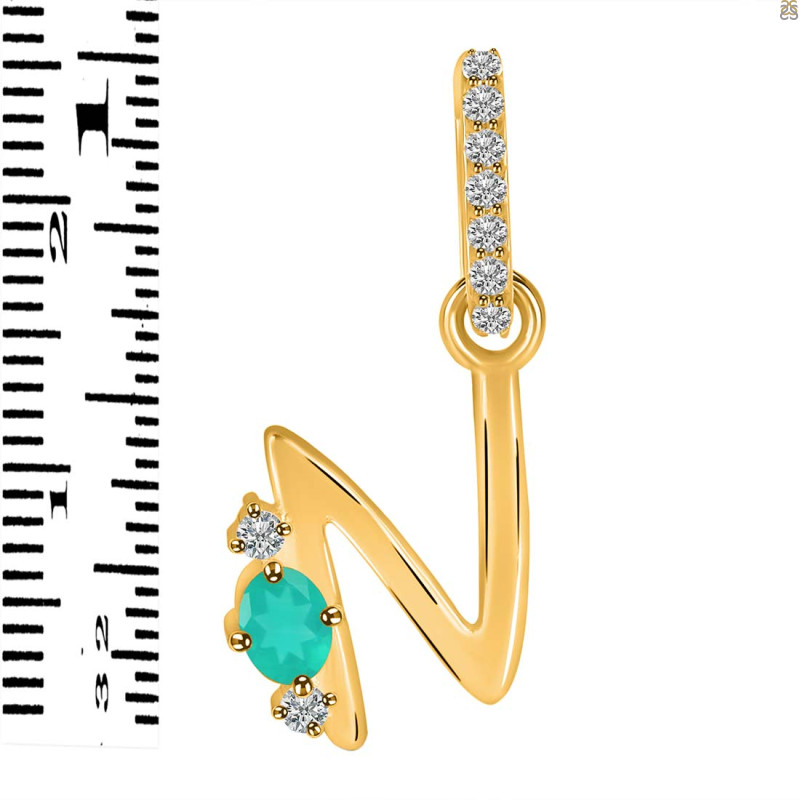 Green Onyx & White Topaz Alphabet N Pendant GRO-RDA-40.