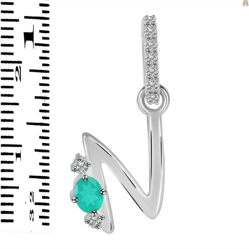 Green Onyx & White Topaz Alphabet N Pendant GRO-RDA-40.
