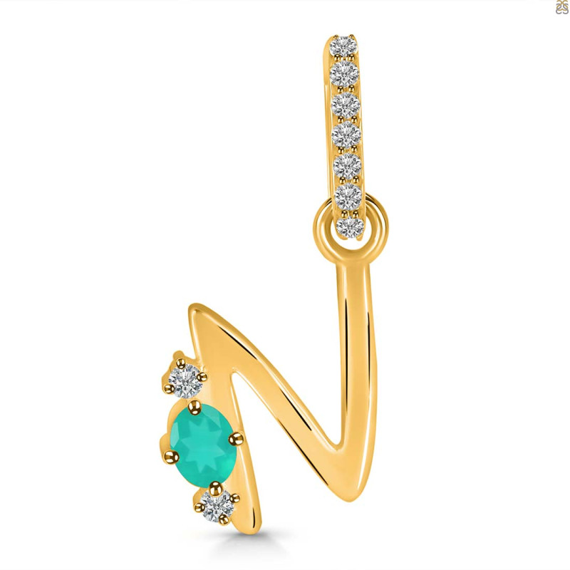 Green Onyx & White Topaz Alphabet N Pendant GRO-RDA-40.