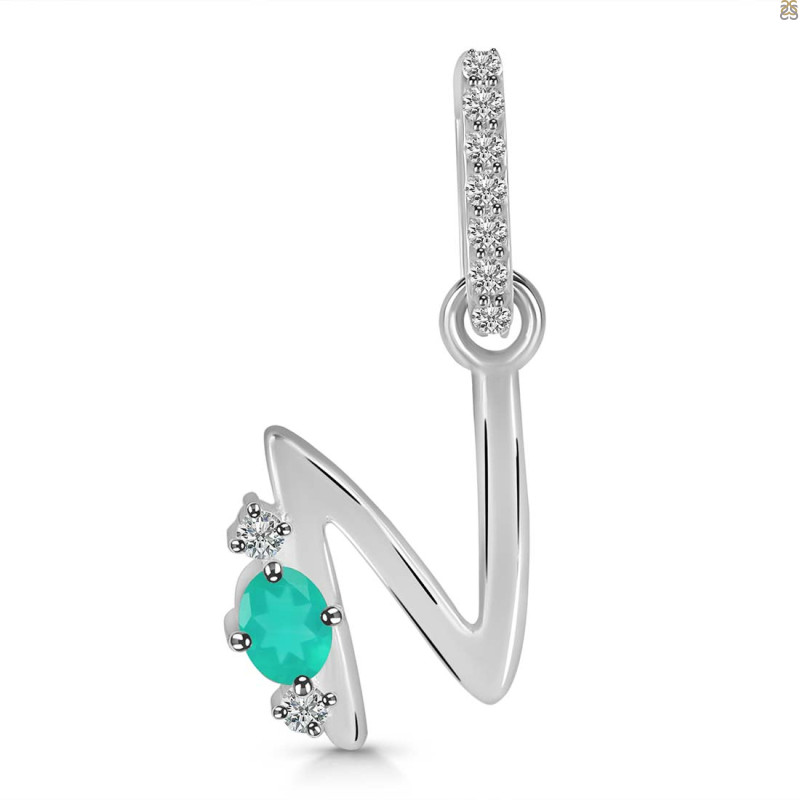 Green Onyx & White Topaz Alphabet N Pendant GRO-RDA-40.