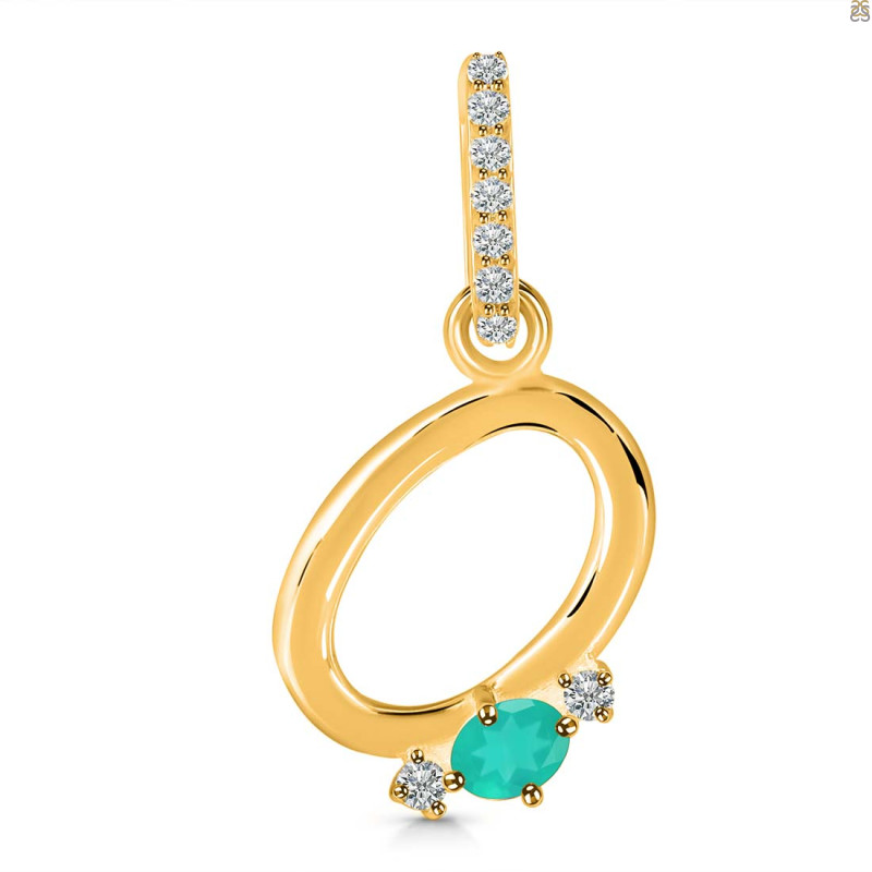 Green Onyx & White Topaz Alphabet O Pendant GRO-RDA-41.