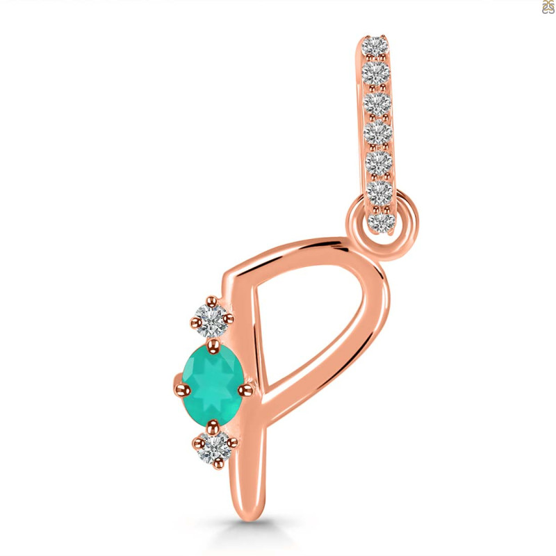 Green Onyx & White Topaz Alphabet P Pendant GRO-RDA-42.