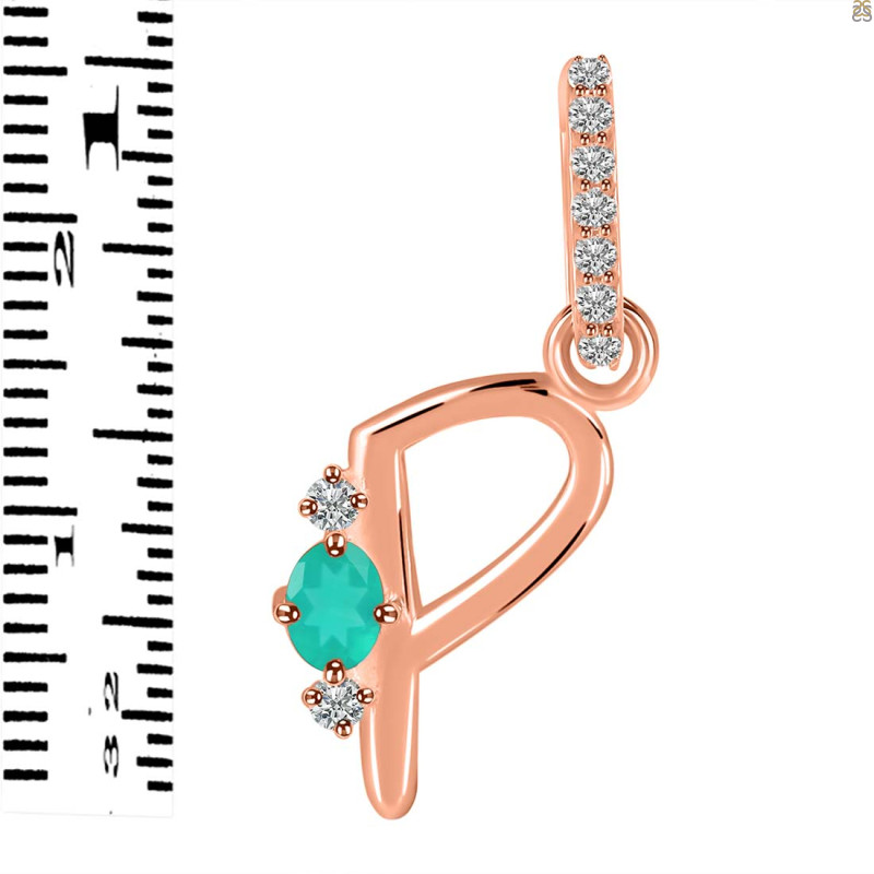 Green Onyx & White Topaz Alphabet P Pendant GRO-RDA-42.