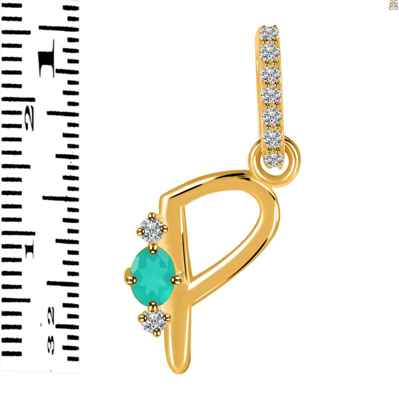 Green Onyx & White Topaz Alphabet P Pendant GRO-RDA-42.