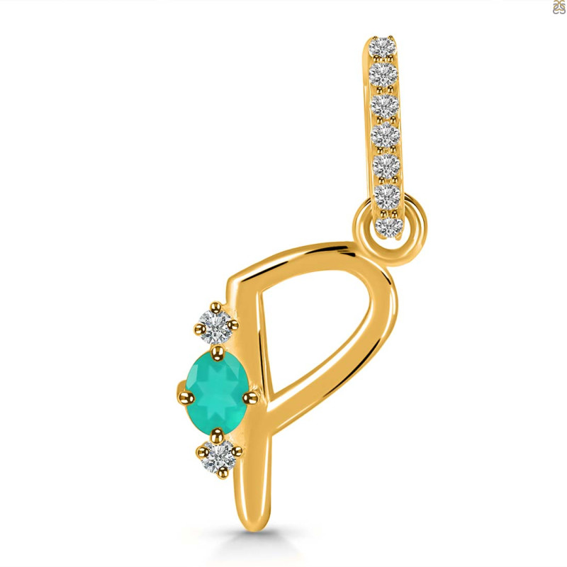 Green Onyx & White Topaz Alphabet P Pendant GRO-RDA-42.