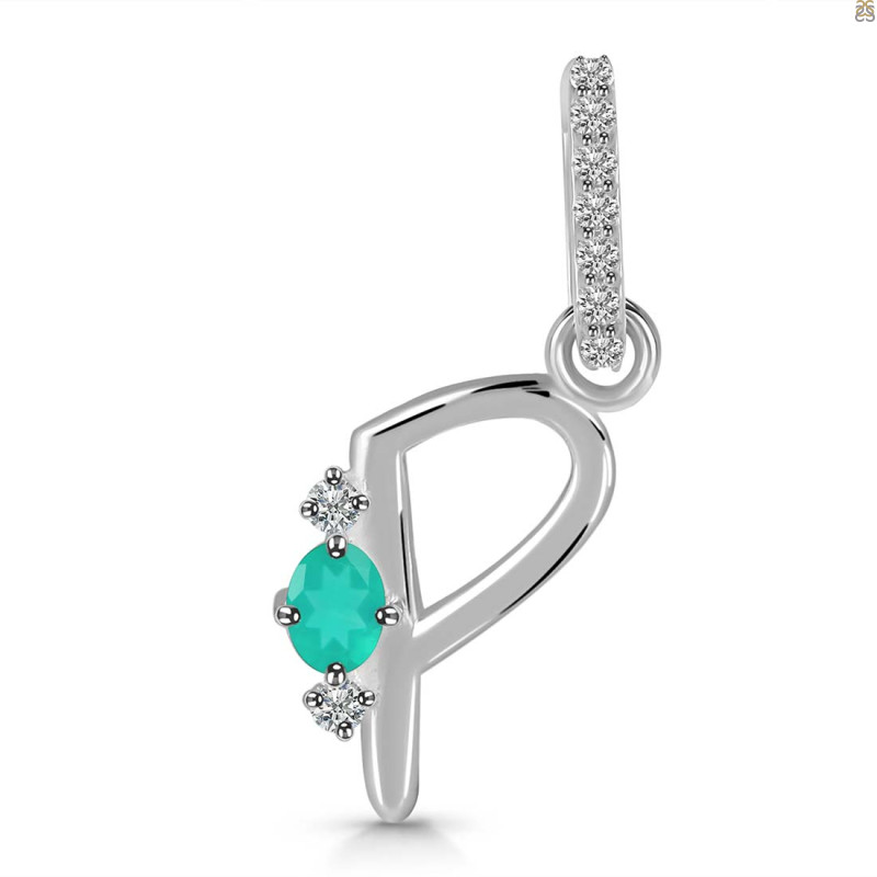 Green Onyx & White Topaz Alphabet P Pendant GRO-RDA-42.