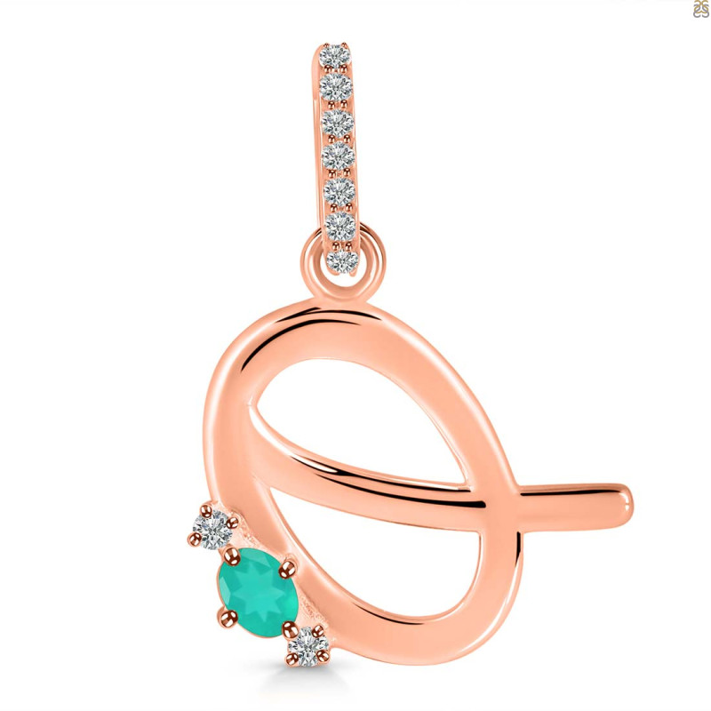 Green Onyx & White Topaz Alphabet Q Pendant GRO-RDA-43.