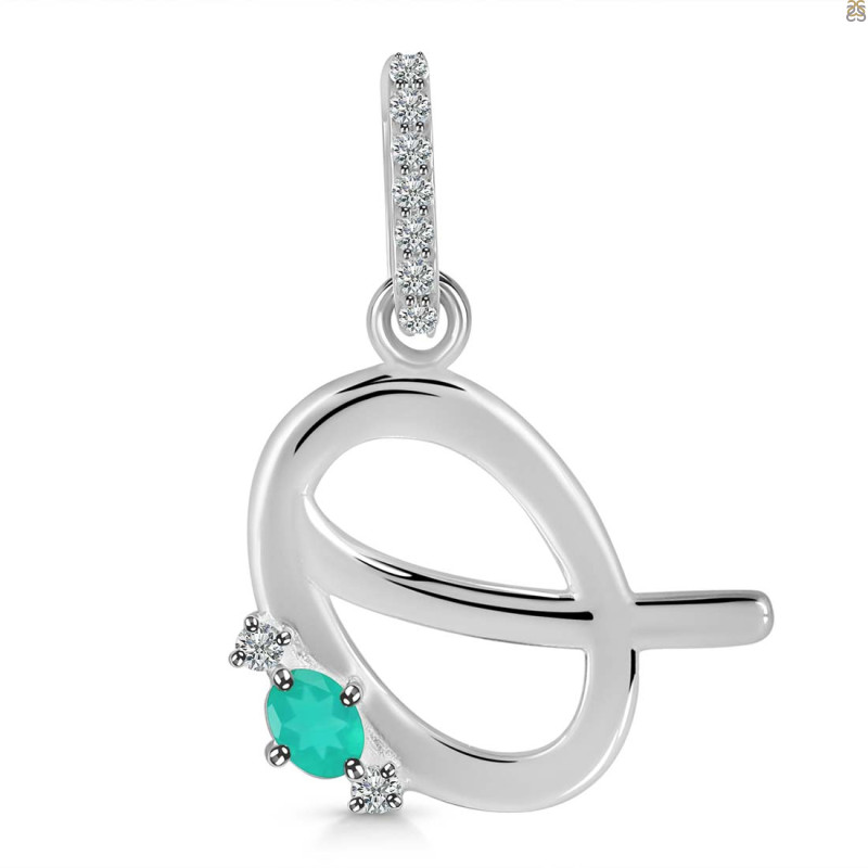 Green Onyx & White Topaz Alphabet Q Pendant GRO-RDA-43.