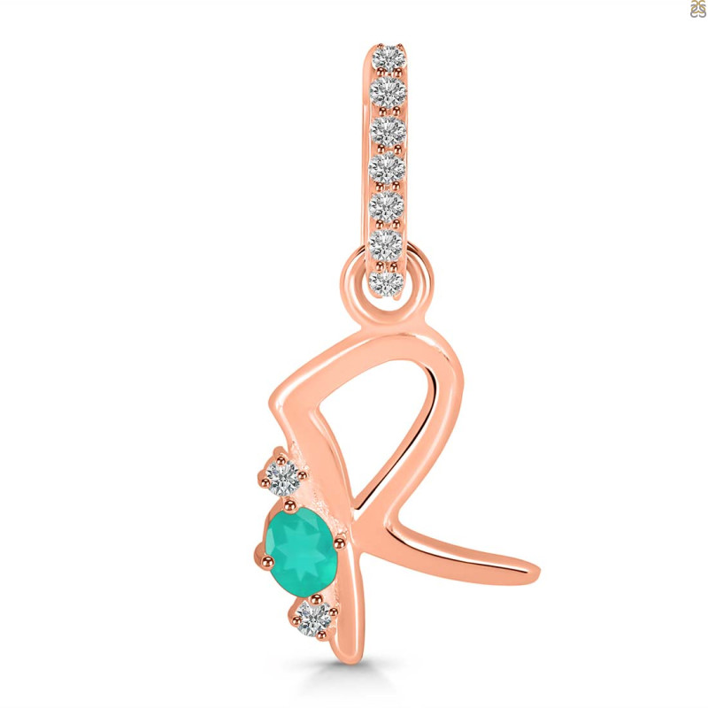 Green Onyx & White Topaz Alphabet R Pendant GRO-RDA-44.