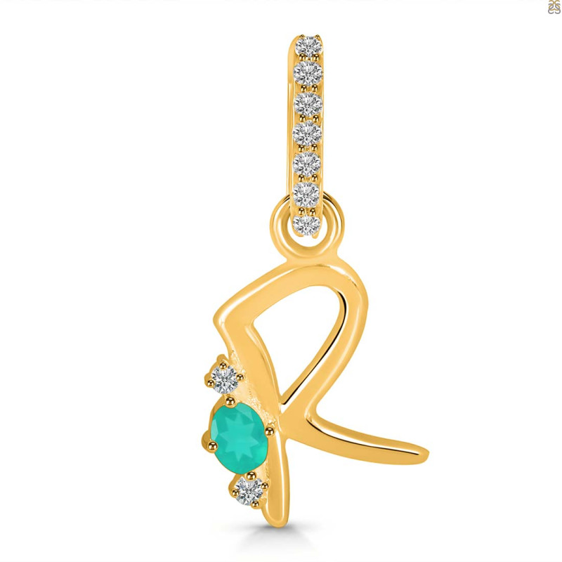 Green Onyx & White Topaz Alphabet R Pendant GRO-RDA-44.