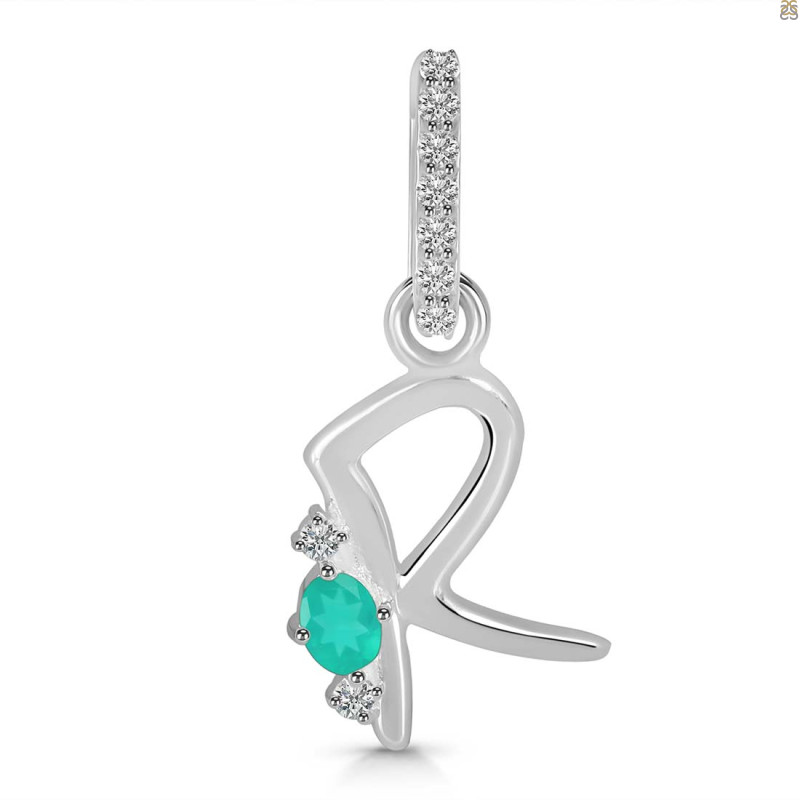 Green Onyx & White Topaz Alphabet R Pendant GRO-RDA-44.