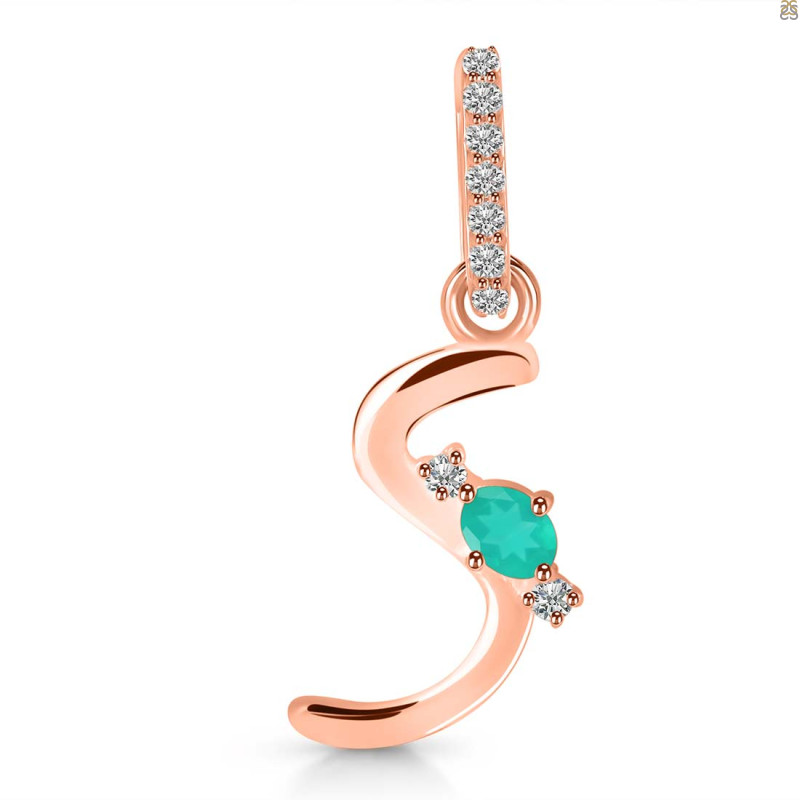 Green Onyx & White Topaz Alphabet S Pendant GRO-RDA-45.