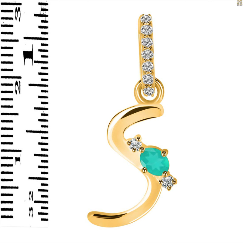 Green Onyx & White Topaz Alphabet S Pendant GRO-RDA-45.