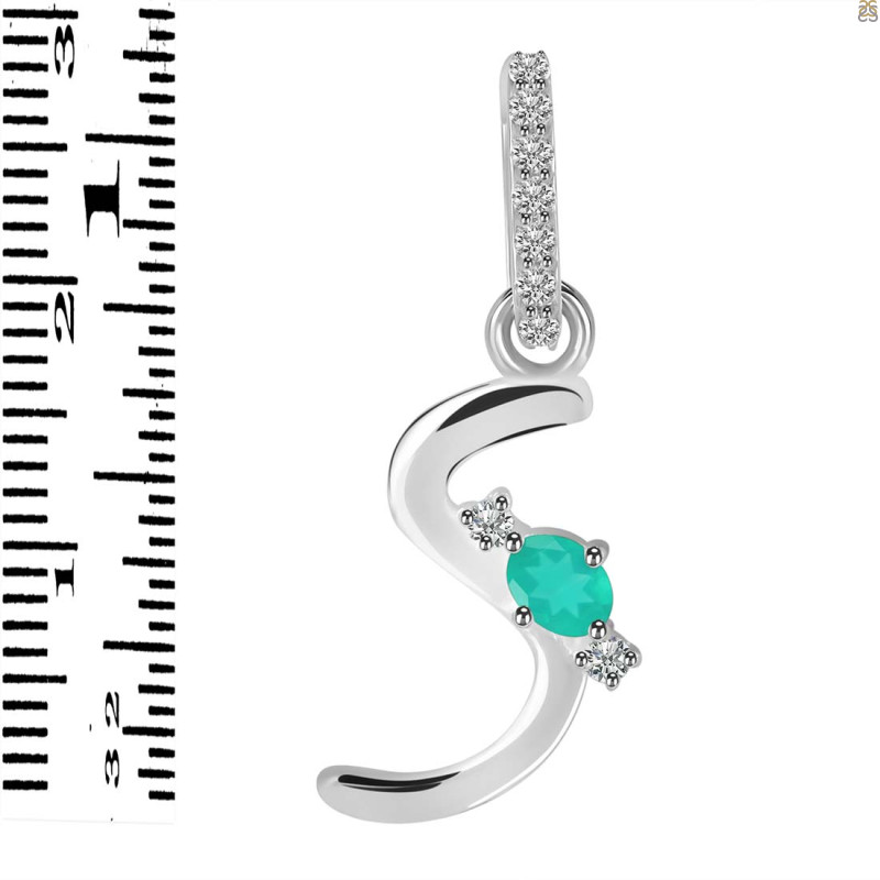 Green Onyx & White Topaz Alphabet S Pendant GRO-RDA-45.
