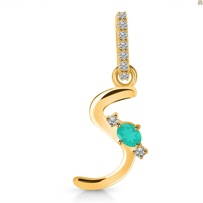 Green Onyx & White Topaz Alphabet S Pendant GRO-RDA-45.