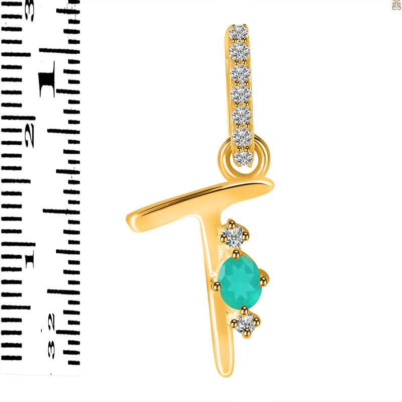 Green Onyx & White Topaz Alphabet T Pendant GRO-RDA-46.