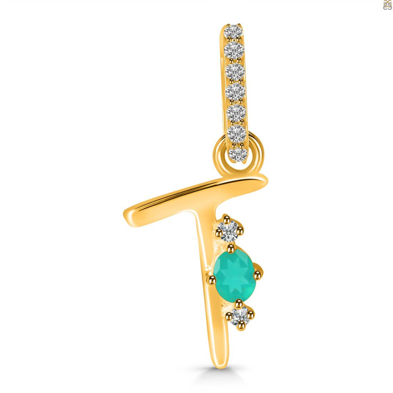 Green Onyx & White Topaz Alphabet T Pendant GRO-RDA-46.