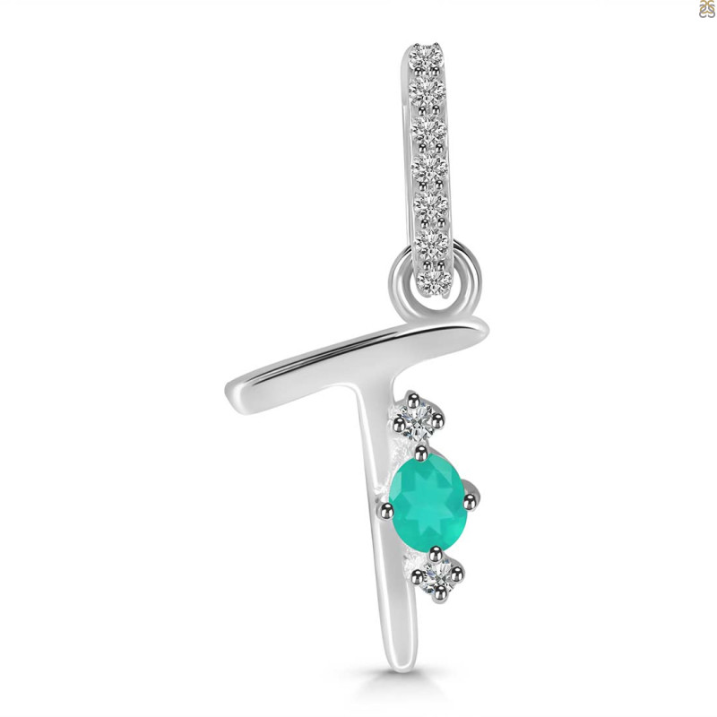 Green Onyx & White Topaz Alphabet T Pendant GRO-RDA-46.