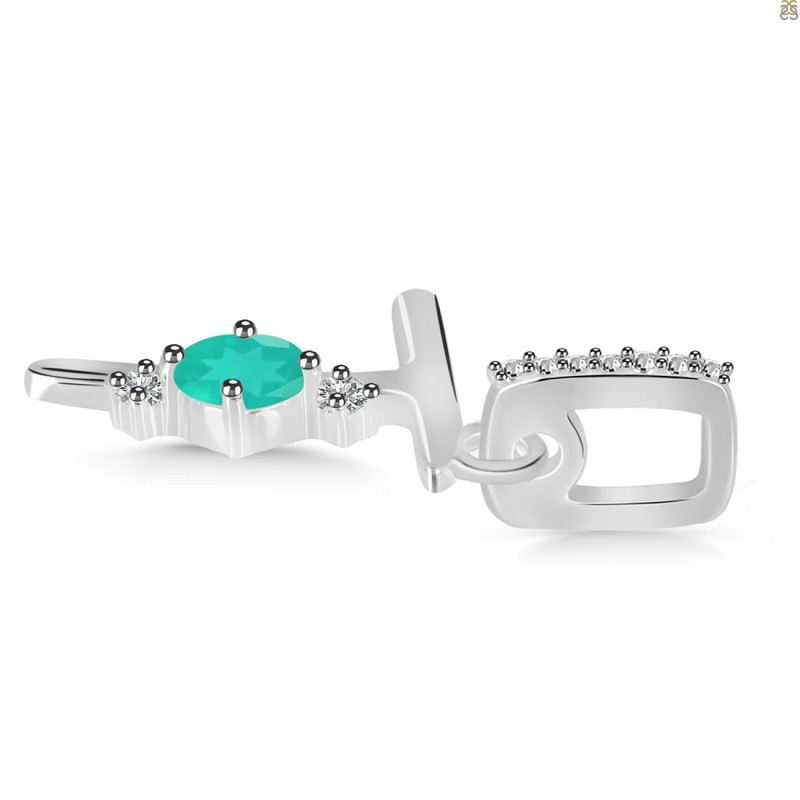 Green Onyx & White Topaz Alphabet T Pendant