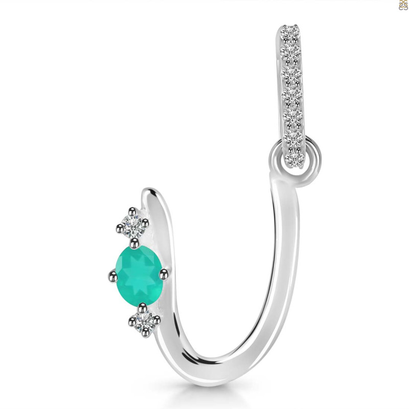 Green Onyx & White Topaz Alphabet U Pendant GRO-RDA-47.