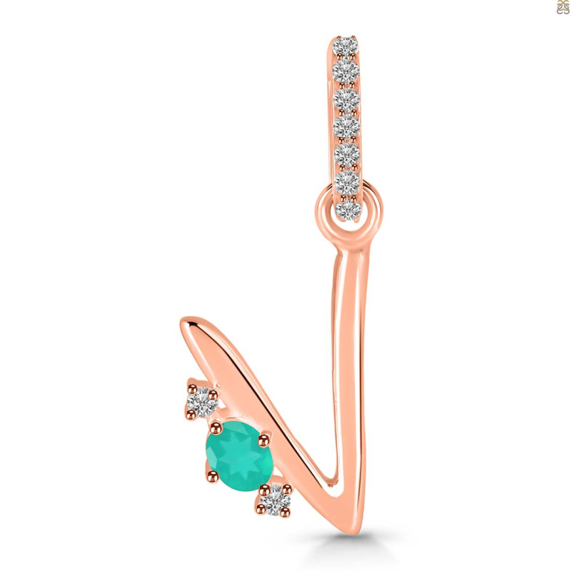 Green Onyx & White Topaz Alphabet V Pendant GRO-RDA-48.