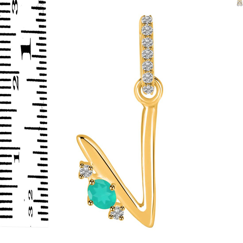 Green Onyx & White Topaz Alphabet V Pendant GRO-RDA-48.