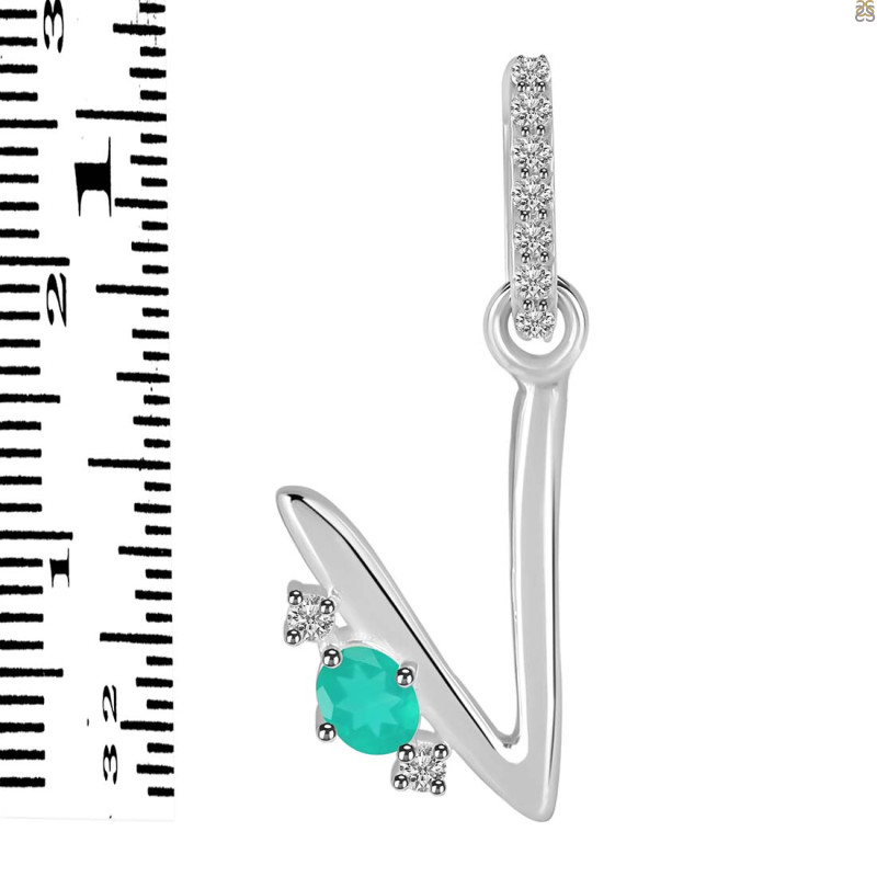 Green Onyx & White Topaz Alphabet V Pendant GRO-RDA-48.