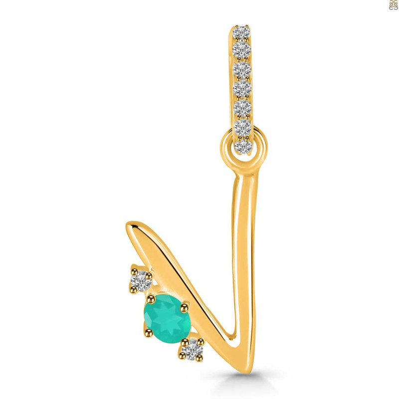 Green Onyx & White Topaz Alphabet V Pendant GRO-RDA-48.