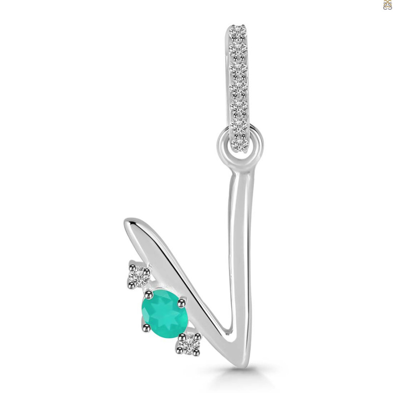 Green Onyx & White Topaz Alphabet V Pendant GRO-RDA-48.
