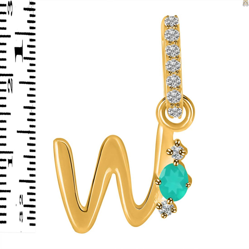 Green Onyx & White Topaz Alphabet W Pendant GRO-RDA-49.