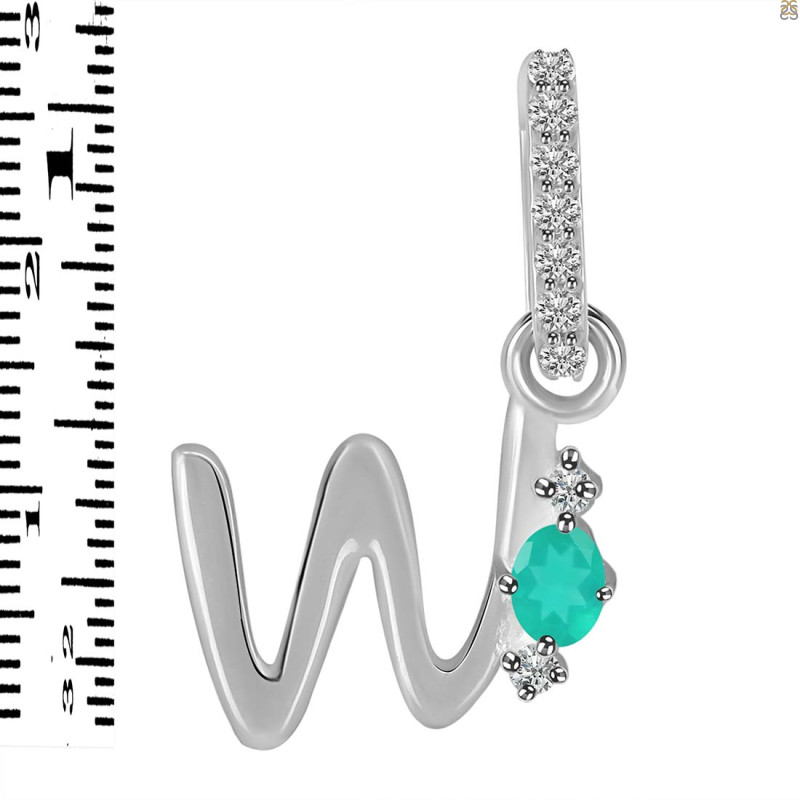 Green Onyx & White Topaz Alphabet W Pendant GRO-RDA-49.