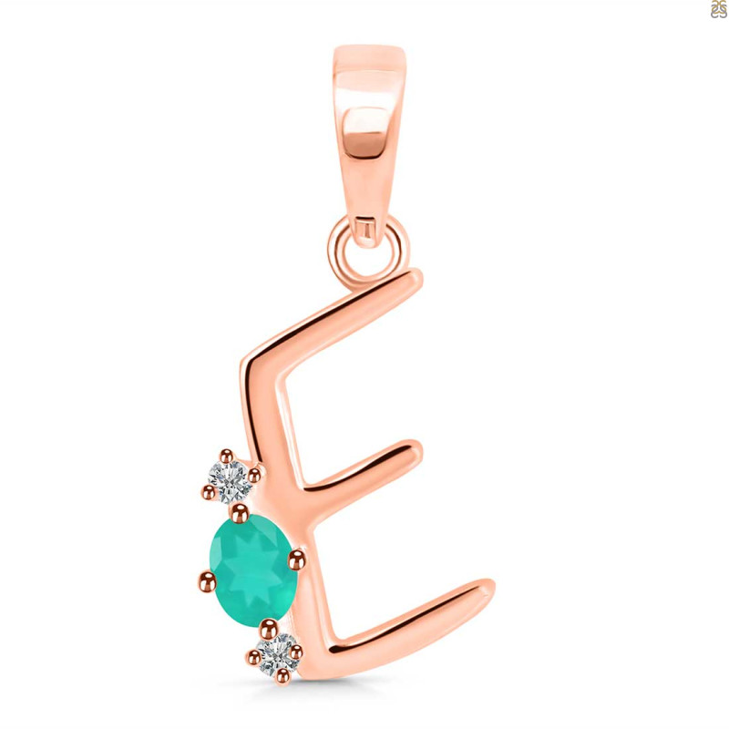 Green Onyx & White Topaz Alphabet E Pendant GRO-RDA-5.