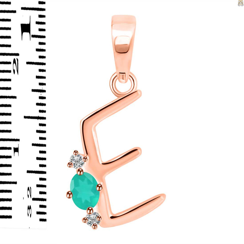 Green Onyx & White Topaz Alphabet E Pendant GRO-RDA-5.