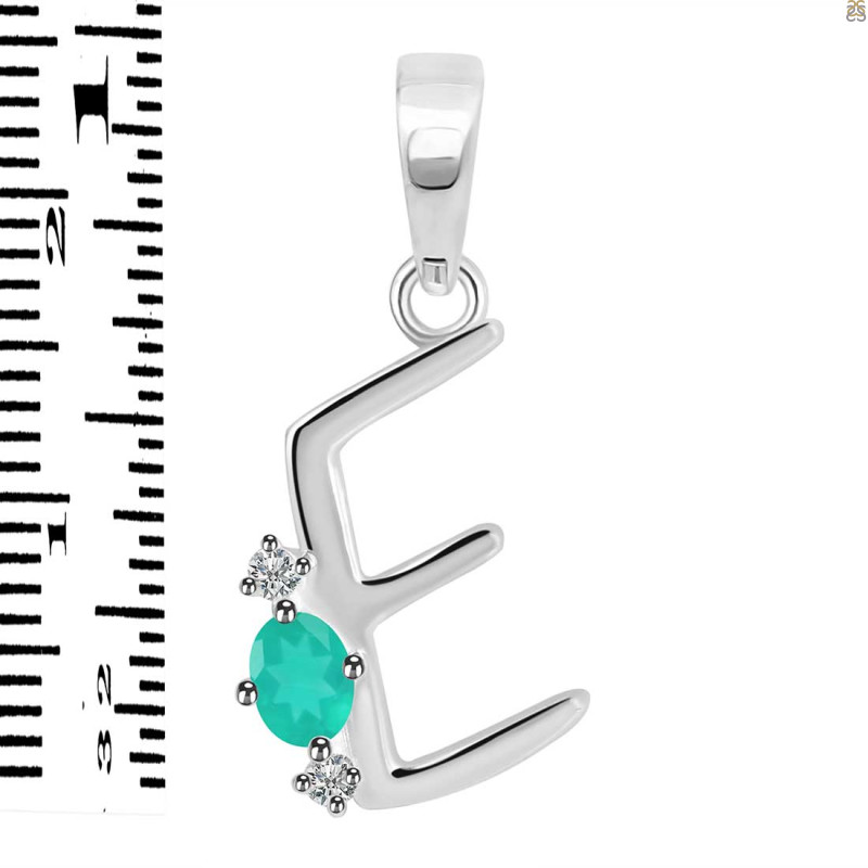 Green Onyx & White Topaz Alphabet E Pendant GRO-RDA-5.