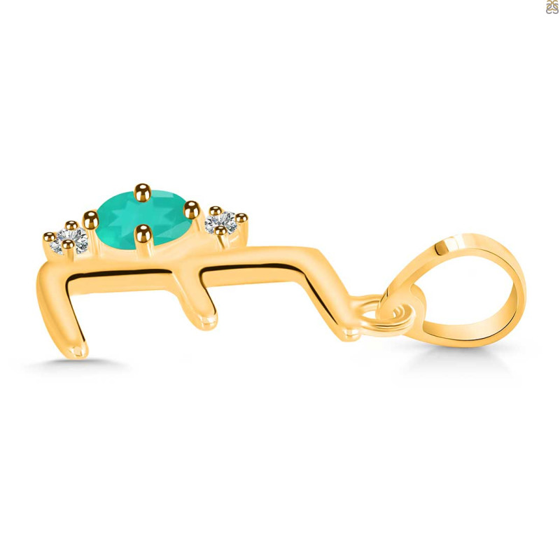 Green Onyx & White Topaz Alphabet E Pendant GRO-RDA-5.