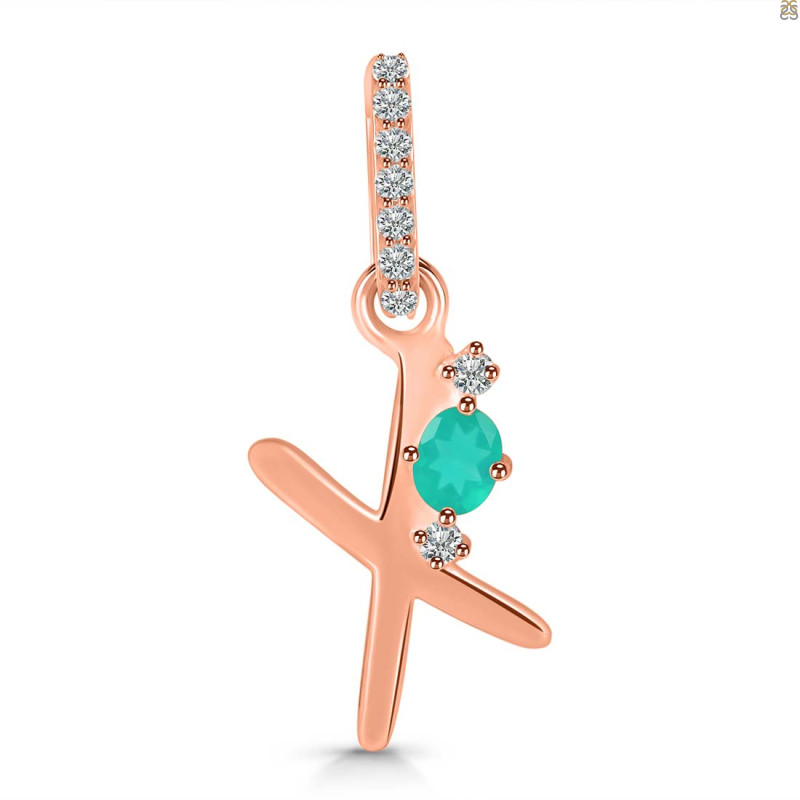 Green Onyx & White Topaz Alphabet X Pendant GRO-RDA-50.