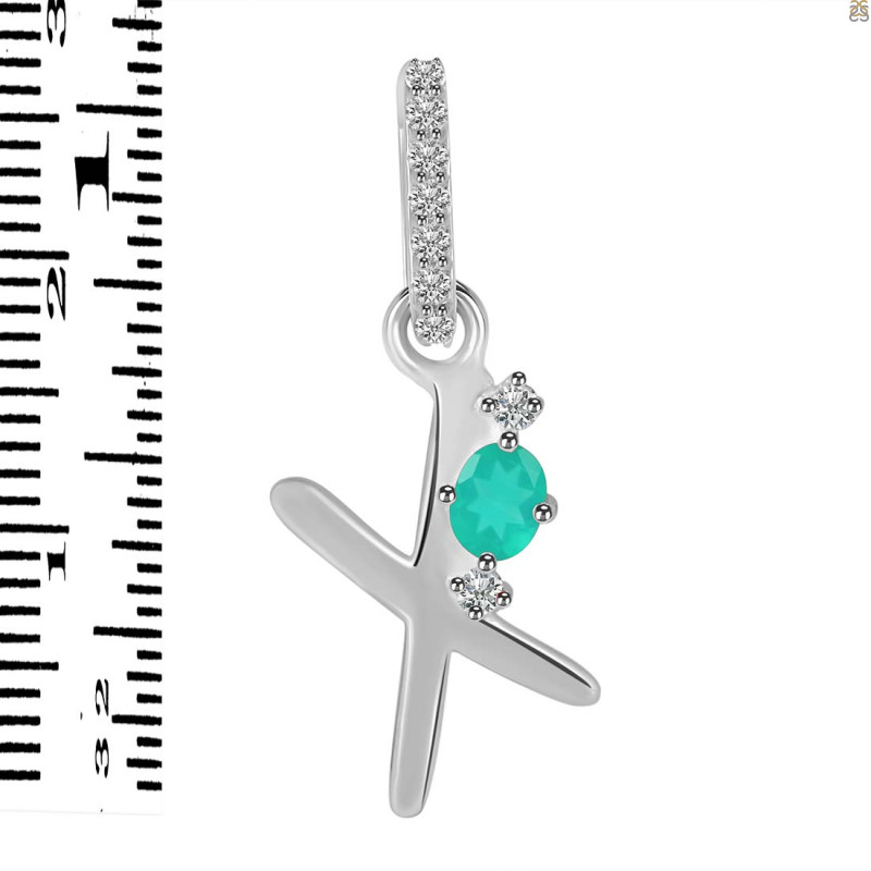Green Onyx & White Topaz Alphabet X Pendant GRO-RDA-50.
