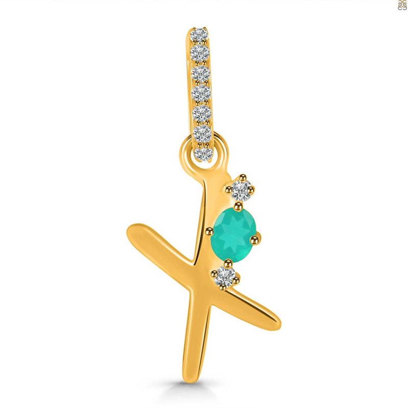Green Onyx & White Topaz Alphabet X Pendant GRO-RDA-50.