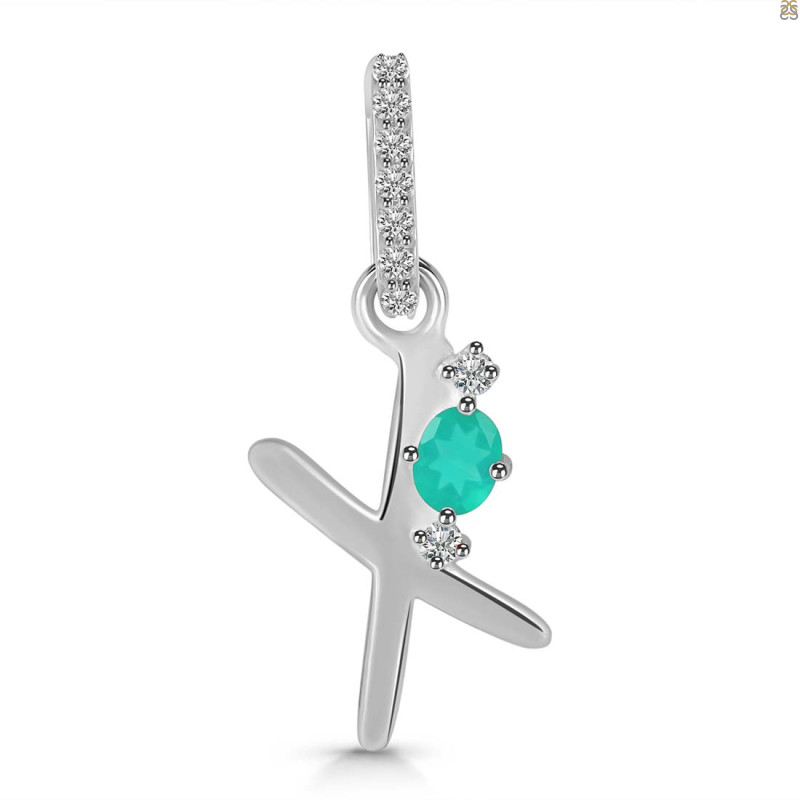 Green Onyx & White Topaz Alphabet X Pendant GRO-RDA-50.