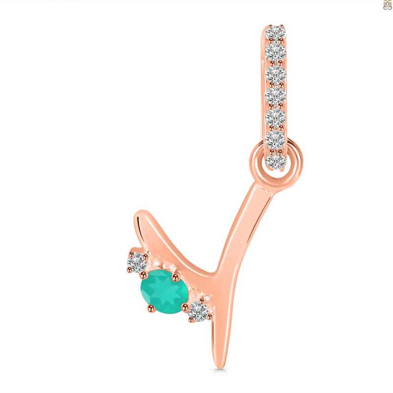 Green Onyx & White Topaz Alphabet Y Pendant GRO-RDA-51.