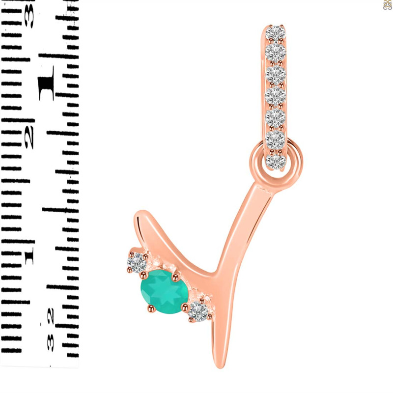 Green Onyx & White Topaz Alphabet Y Pendant GRO-RDA-51.