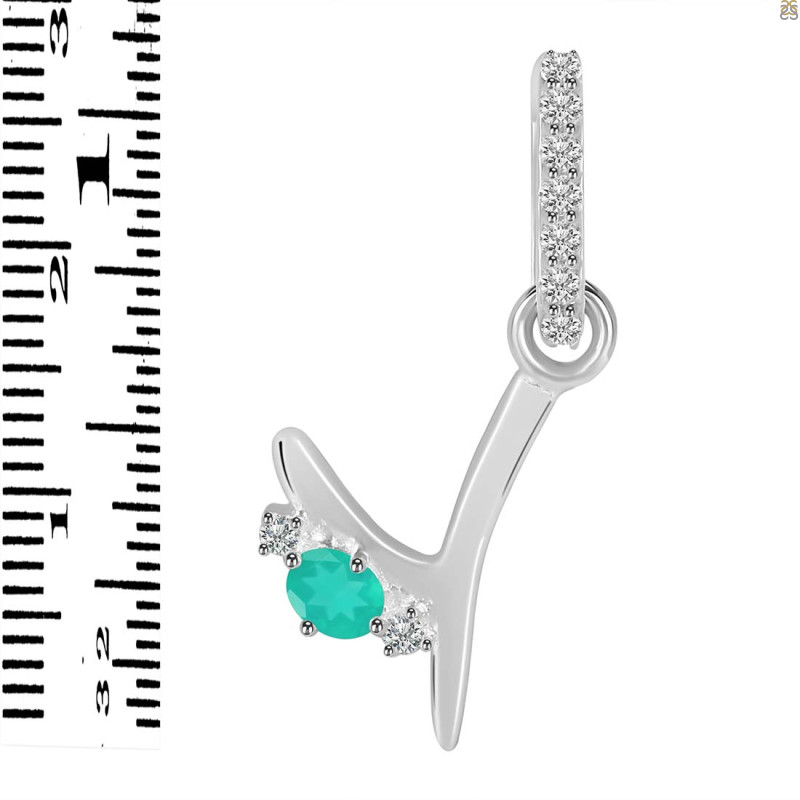 Green Onyx & White Topaz Alphabet Y Pendant GRO-RDA-51.