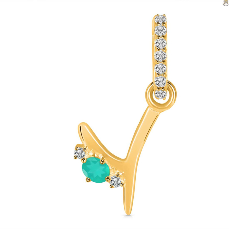 Green Onyx & White Topaz Alphabet Y Pendant GRO-RDA-51.
