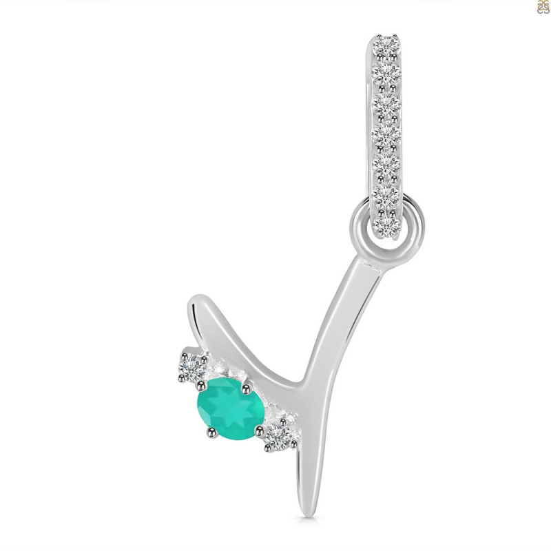 Green Onyx & White Topaz Alphabet Y Pendant GRO-RDA-51.