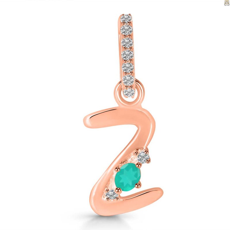 Green Onyx & White Topaz Alphabet Z Pendant GRO-RDA-52.