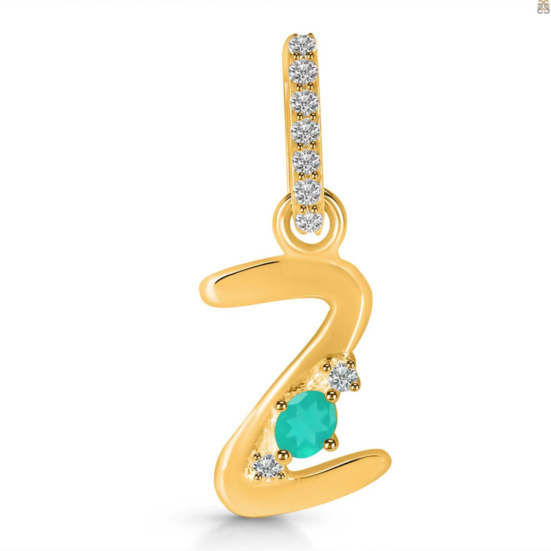 Green Onyx & White Topaz Alphabet Z Pendant GRO-RDA-52.