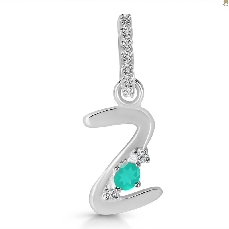 Green Onyx & White Topaz Alphabet Z Pendant GRO-RDA-52.